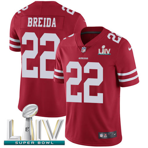 San Francisco 49ers Nike 22 Matt Breida Red Super Bowl LIV 2020 Team Color Youth Stitched NFL Vapor Untouchable Limited Jersey